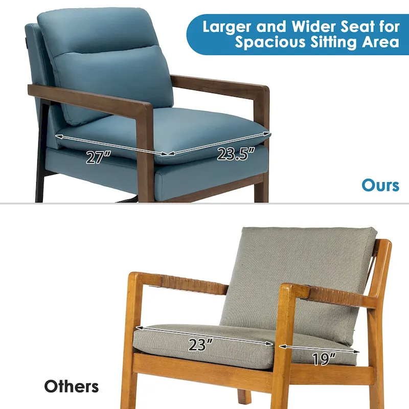 Costway Modern Accent Armchair Lounge Chair w/ Rubber Wood Legs & - 34.5