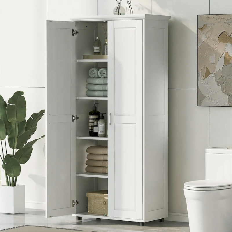 Storage Cabinet with Two Doors for Bathroom,Adjustable Shelf, MDF Board