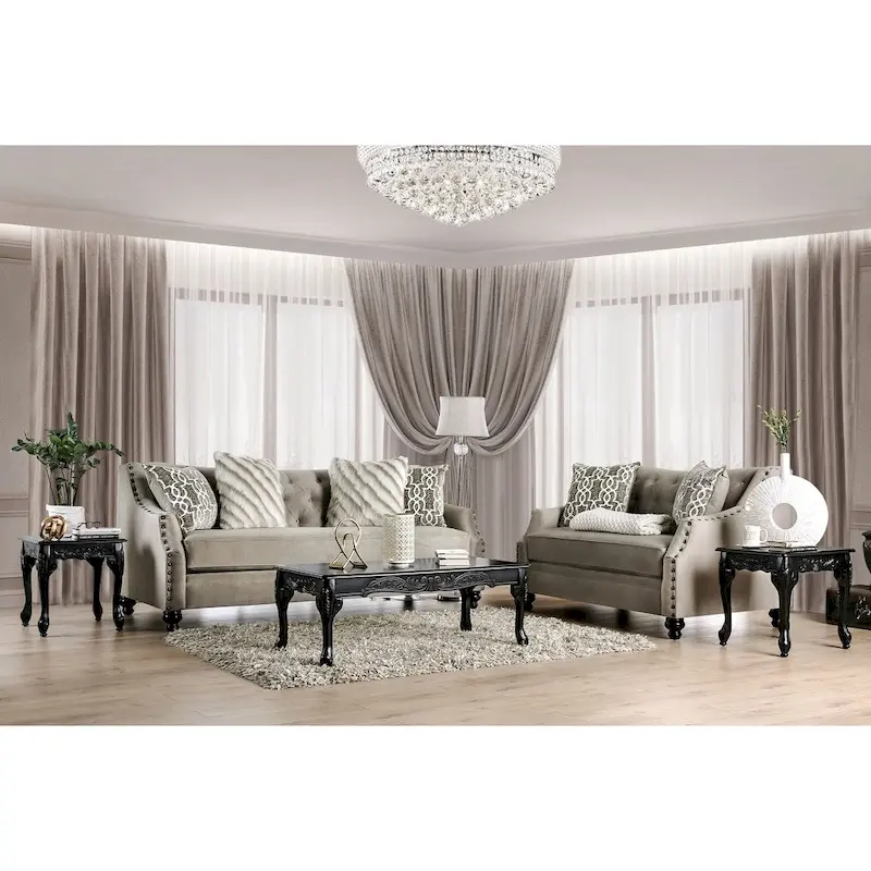 Cram Traditional Brown Chenille Tufted Nailhead Sofa by Furniture of America