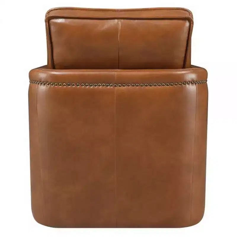 Royal Hampton 34 Inch Accent Chair with Swivel, Faux Leather Upholstery, Brown