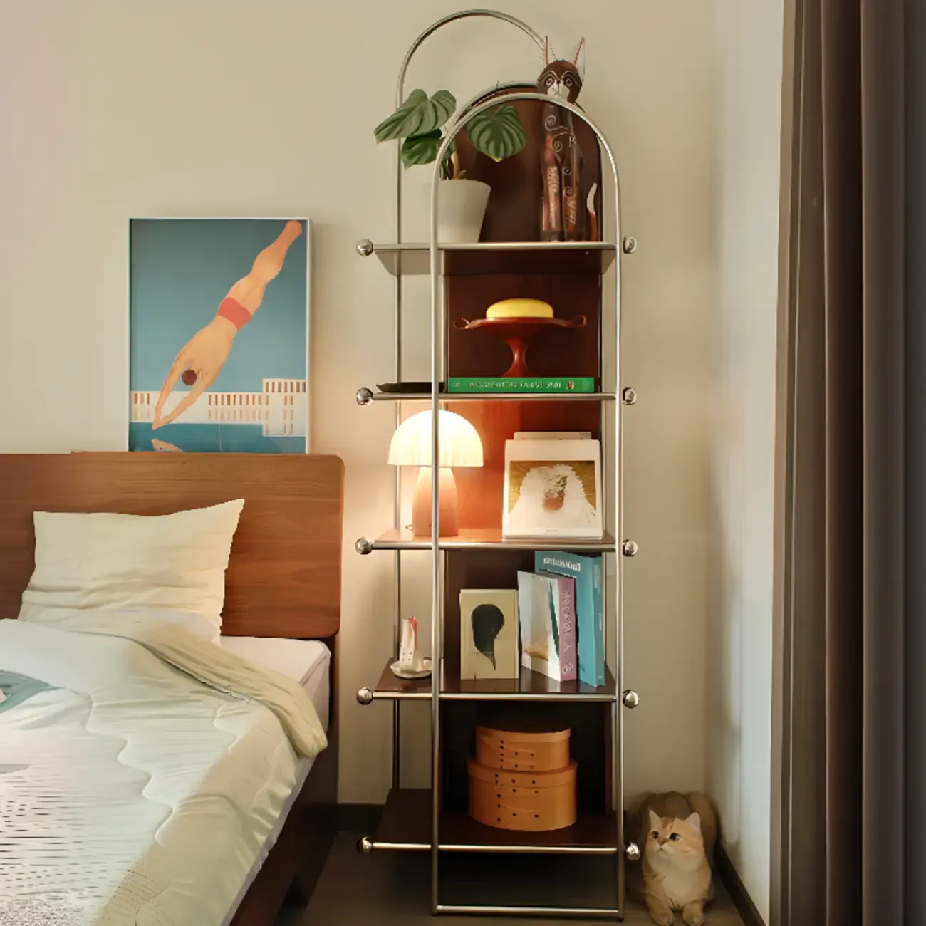 Minimalist Stainless Steel 5-shelf Vertical Display Bookcase