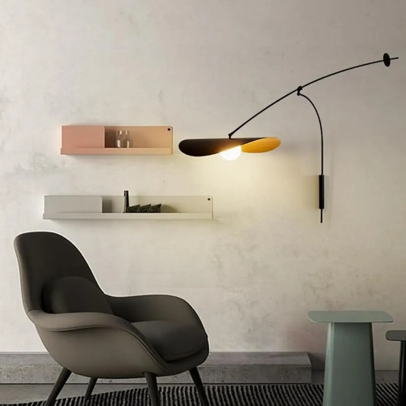 Elegant Black Metal Ambient Lighting Swing Arm Wall Light