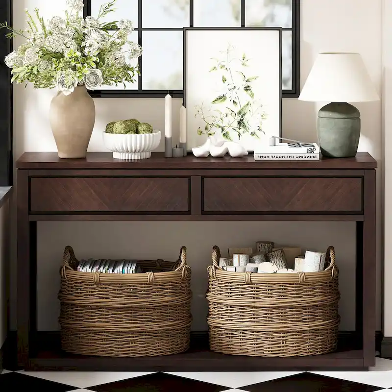 55 Rustic Wooden Entryway Console Table(Espresso)