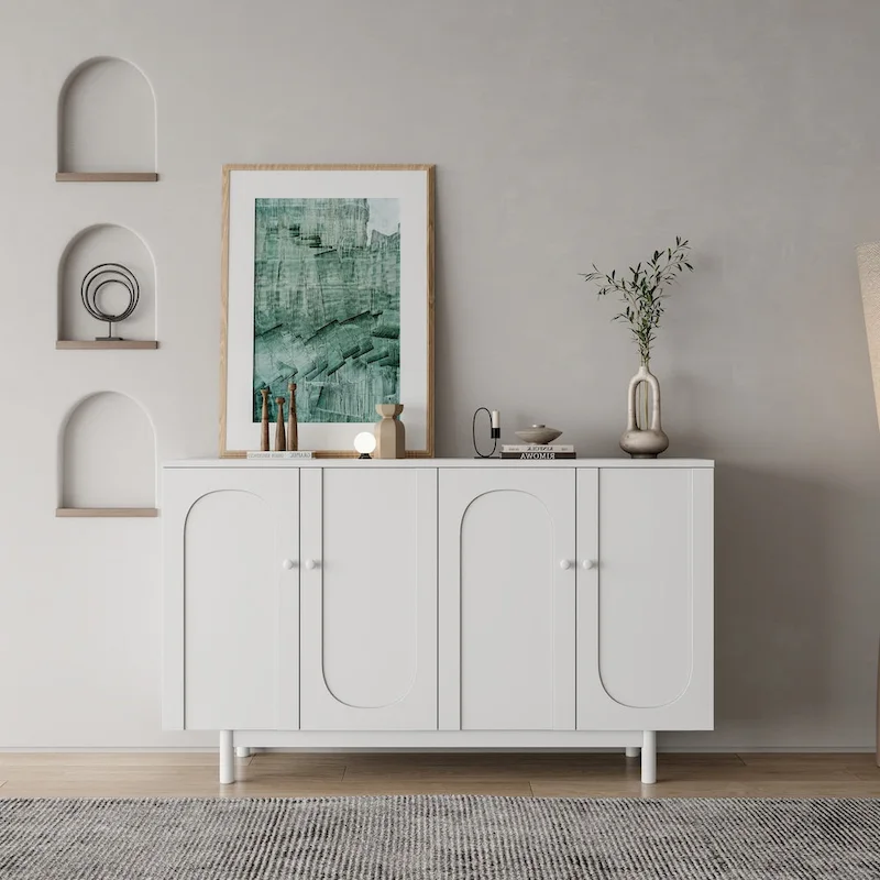 4-Door Intaglio Storage Cabinet with Pine Legs