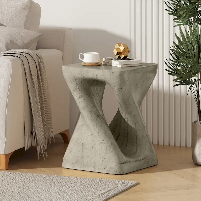 MGO Twist Shape Side Table, Wood-like Texture