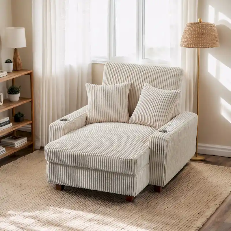 Upholstered Chaise Lounge with Adjustable Backrest Lounge Chair