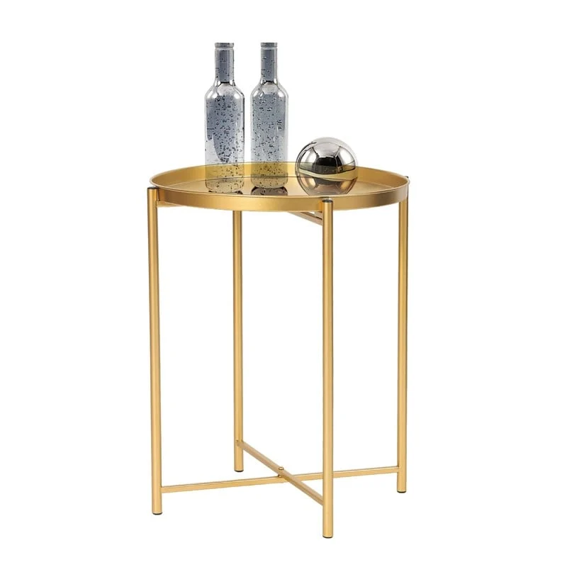 Gold End Table Metal Waterproof Snack Beside Table Accent Coffee Table - 16.9(D)x 16.9(W)x 20.5(H)