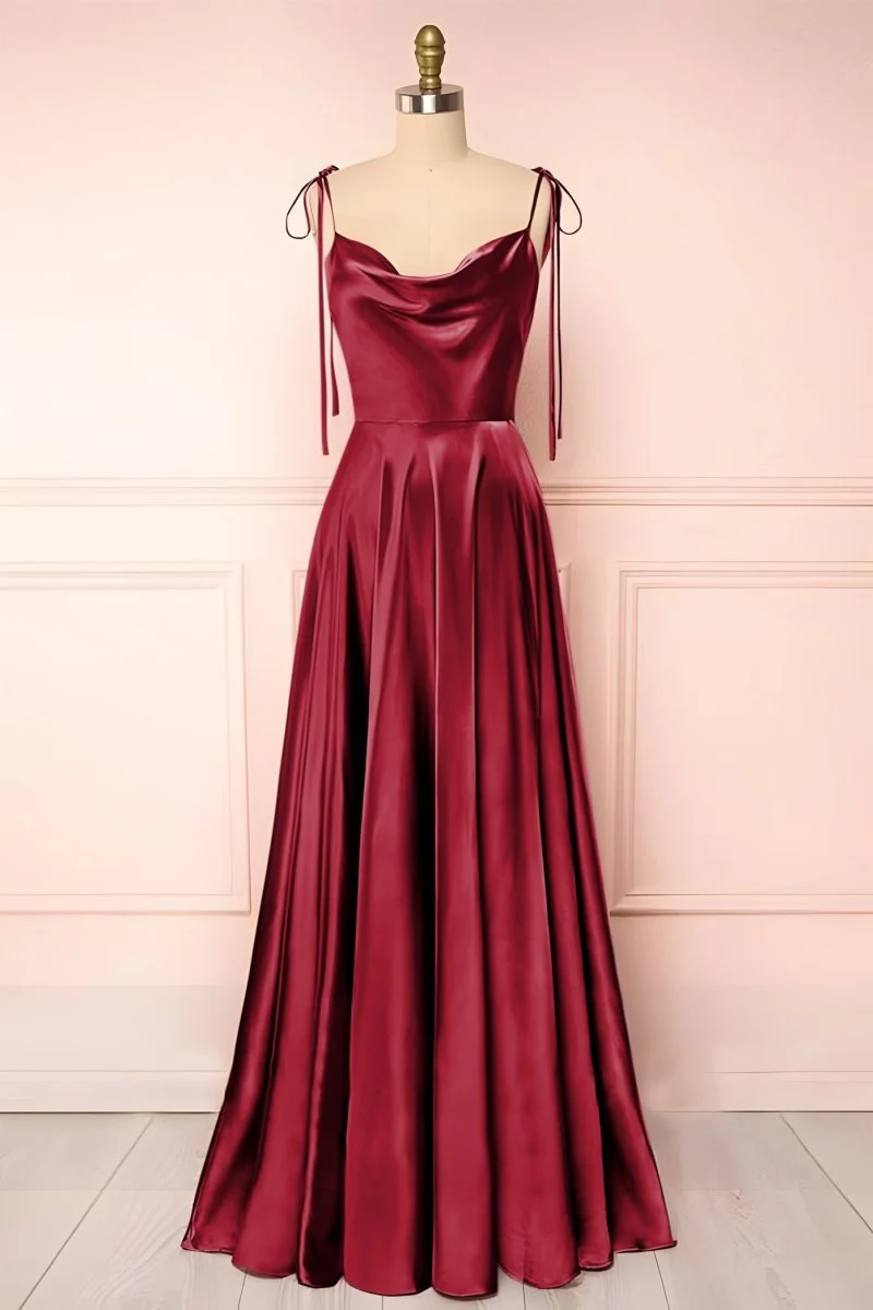 Sweet A-line Cowl Neck Silk Long Prom Dress