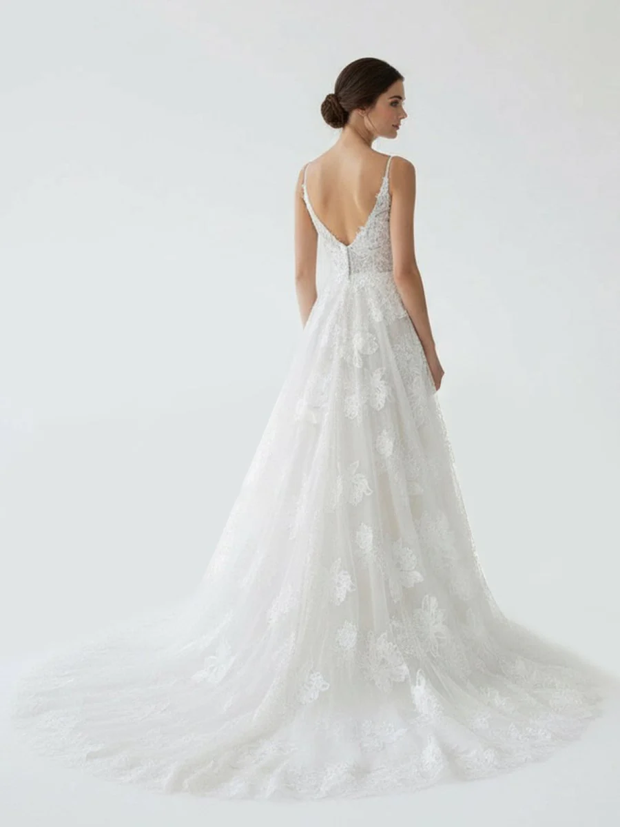 Boho White A-Line Lace Appliques Wedding Dress