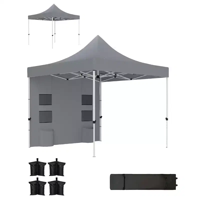 Outsunny 10' x 10' Heavy Duty Pop Up Canopy Tent with Sidewall, UPF50+ Instant Sun Shelter