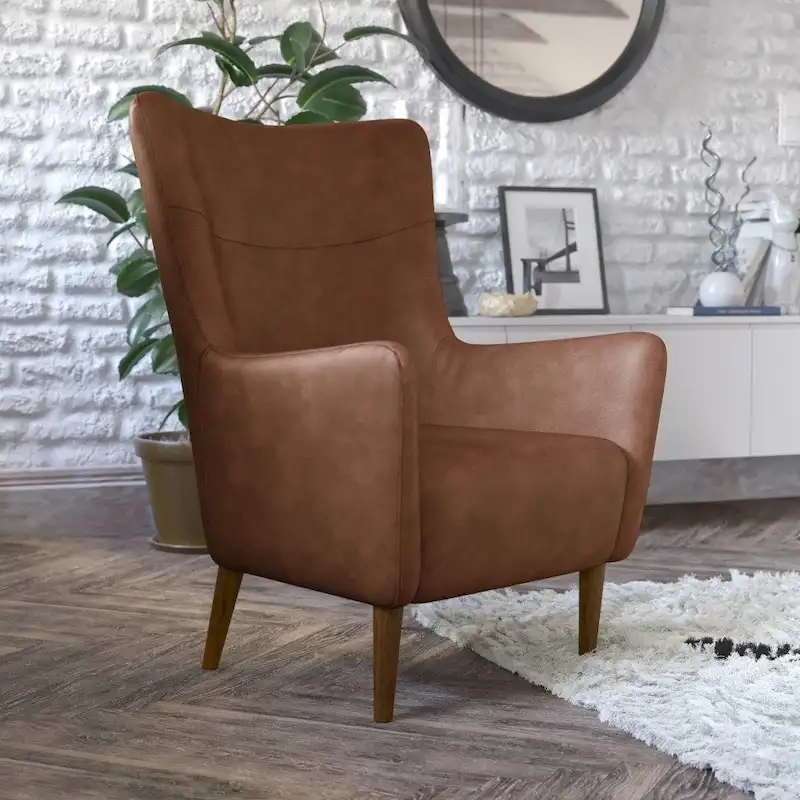 Commercial Upholstered Wingback Accent Chair with Wooden Frame and Legs - 33.25D x 29.75W x 41.25H