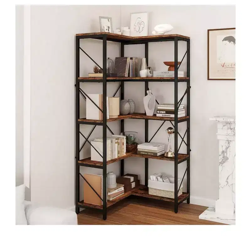 Balconera 5 Tier Bookcase Etagere Bookshelf L Shaped Corner Display Rack Storage Shelves For Bedroom, Living Room Home Office