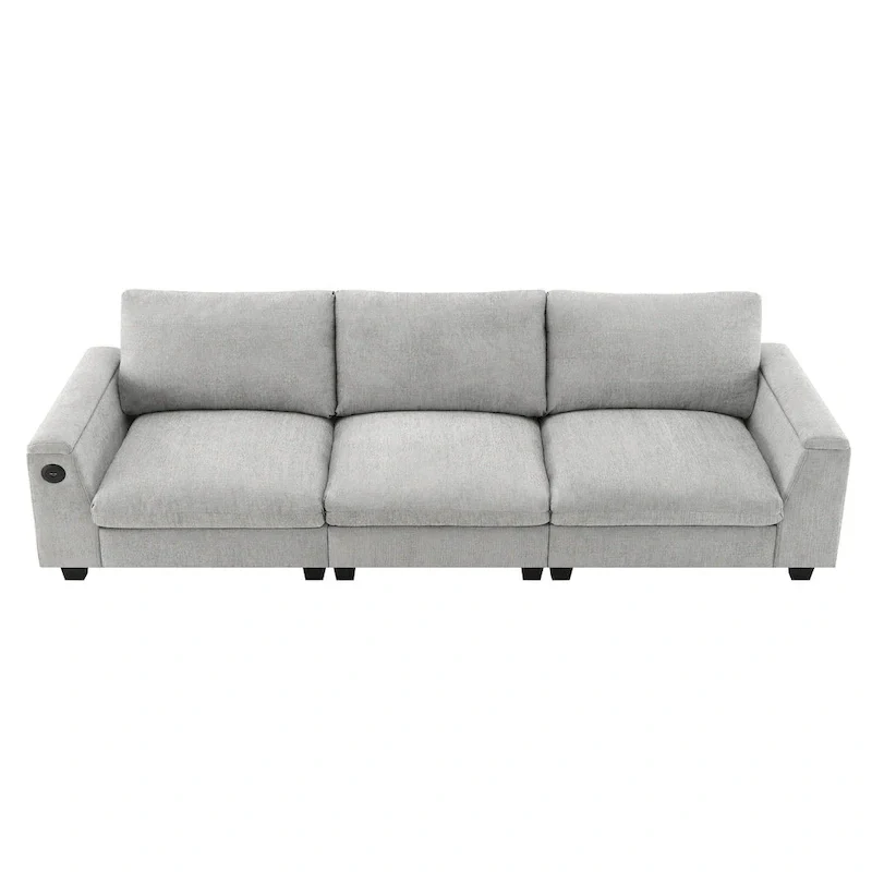 96 Chenille Smart Sectional Sofa with Bluetooth Speaker, Drop-Down Table & USB Charger and 3-Seater Cloud Couch