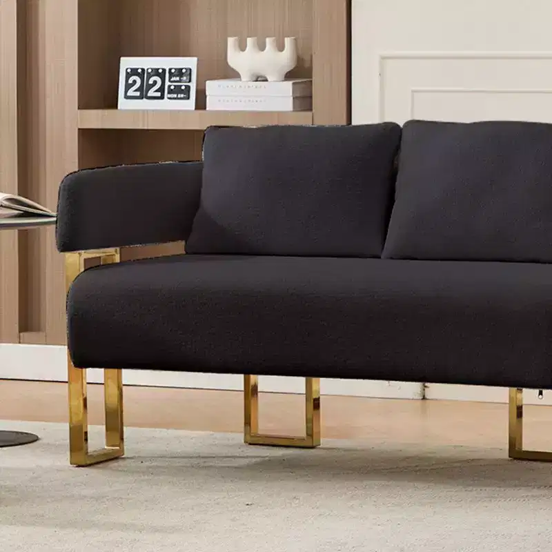 Okak Modern Teddy Fleece Upholstered Back Armchair with Gold Metal Frame,Leisure Reception Chair for Living Rooms,Relaxation Areas