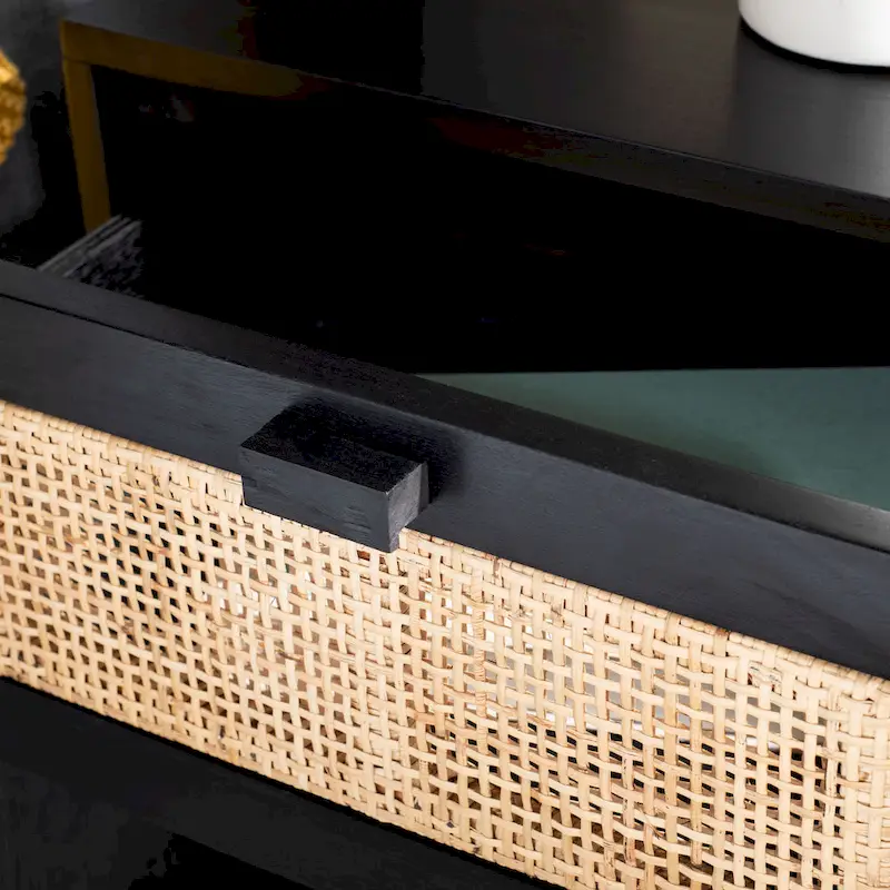 Natural / Black / White Rattan 2-Drawer Nightstand