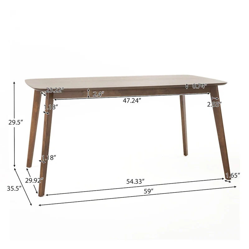 Mid-Century 5-Piece Wood Rectangle Dining Set with Chairs