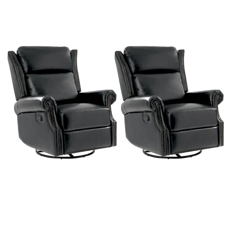 Viviana Traditional Genuine Leather Manual Swivel Glider Recliner Set of 2