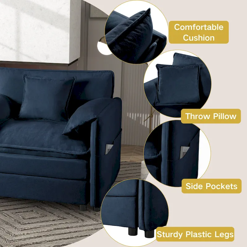 2-Piece 75.59  Chenille Cloud Loveseat Sofa Set with Deep Seat and 4 Pillows