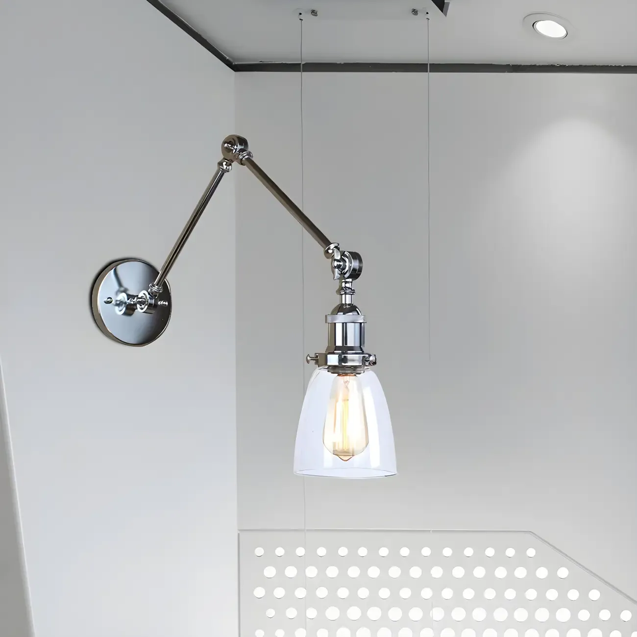 Glass Tapered Shade Industrial Swing Arm Wall Light