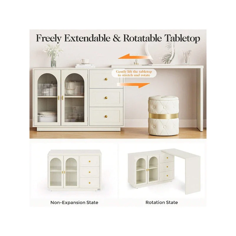 Extendable Corner Vanity 2 Door Makeup Table Without Mirror