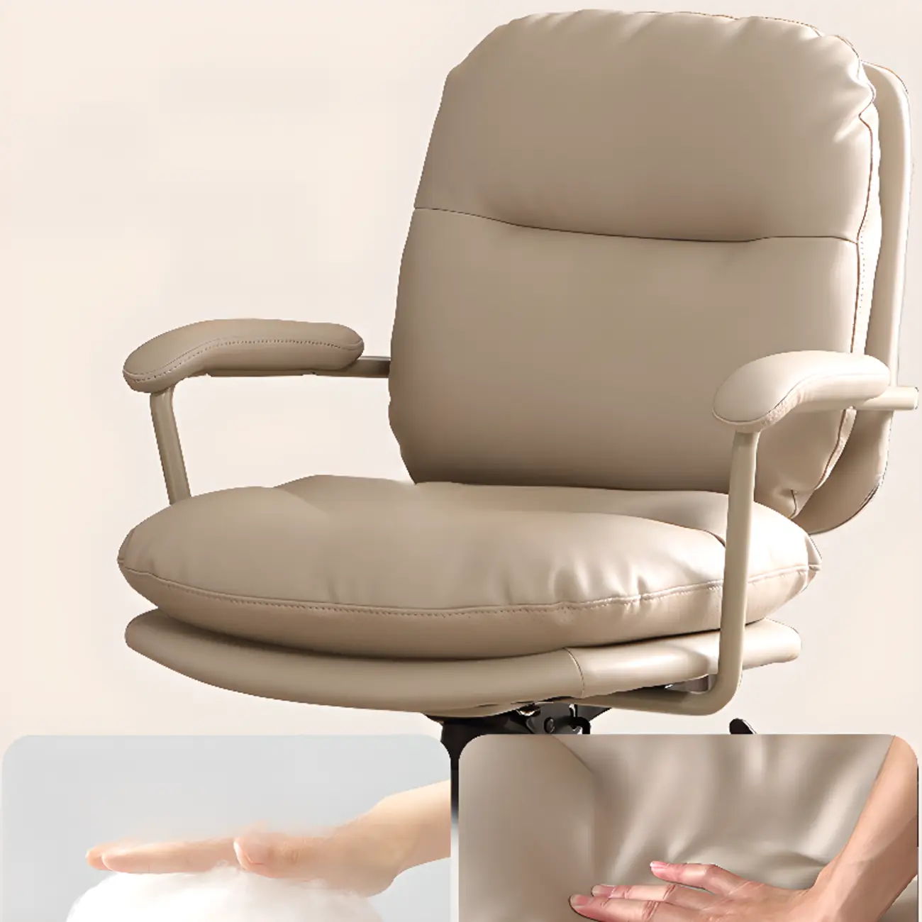 Elegant Beige Leather Swivel Ergonomic Office Chair