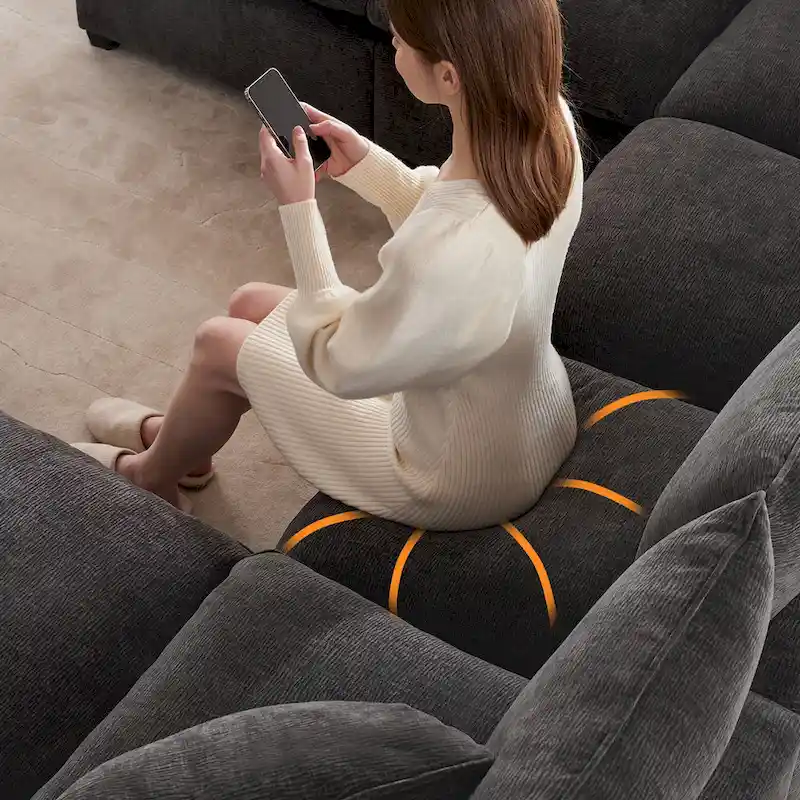 U Shape Modular Sofa, 6 Seat Chenille Deep Seat Sectional Couch