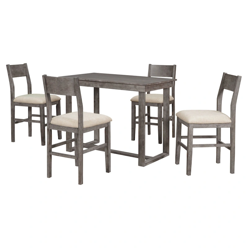 5 Pcs Counter Height Dining Table Set, Solid Wood Kitchen Dining Table Set with Rectangular Dining Table and 4 Dining Chairs