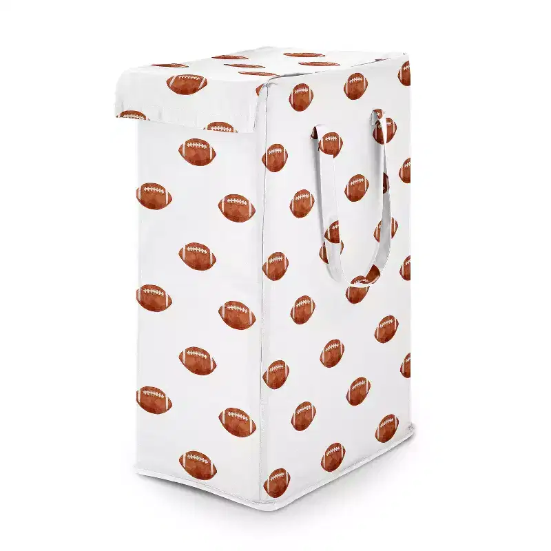 Sweet Jojo Designs Boy Foldable Laundry Hamper with Handles Watercolor Sports Football Theme Brown and White