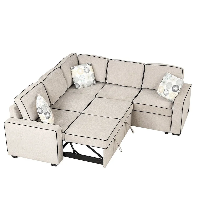 L-Shaped Reversible Chaise Sectional Sofa Pull Out Sofa Bed