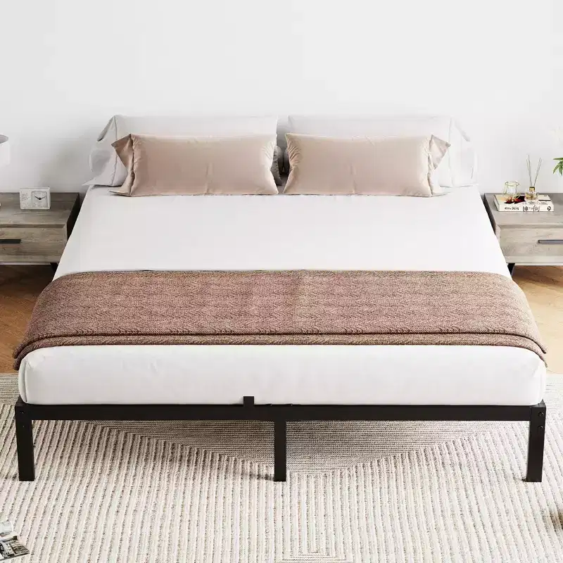 Bed Frame No Box Spring Needed, Heavy Duty Platform Metal Bed Frame with Metal Slats and Under Bed Storage, Easy Assembly, Black