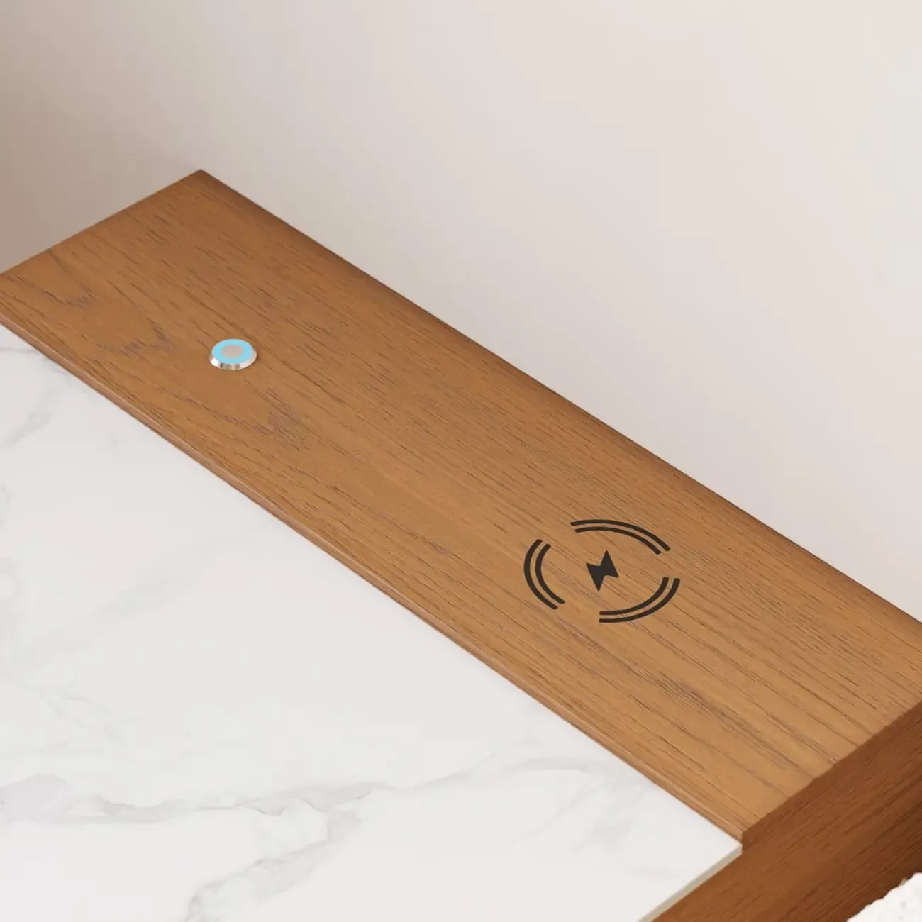 Wireless Cherry Wood Floating Nightstand with Drawers & Light