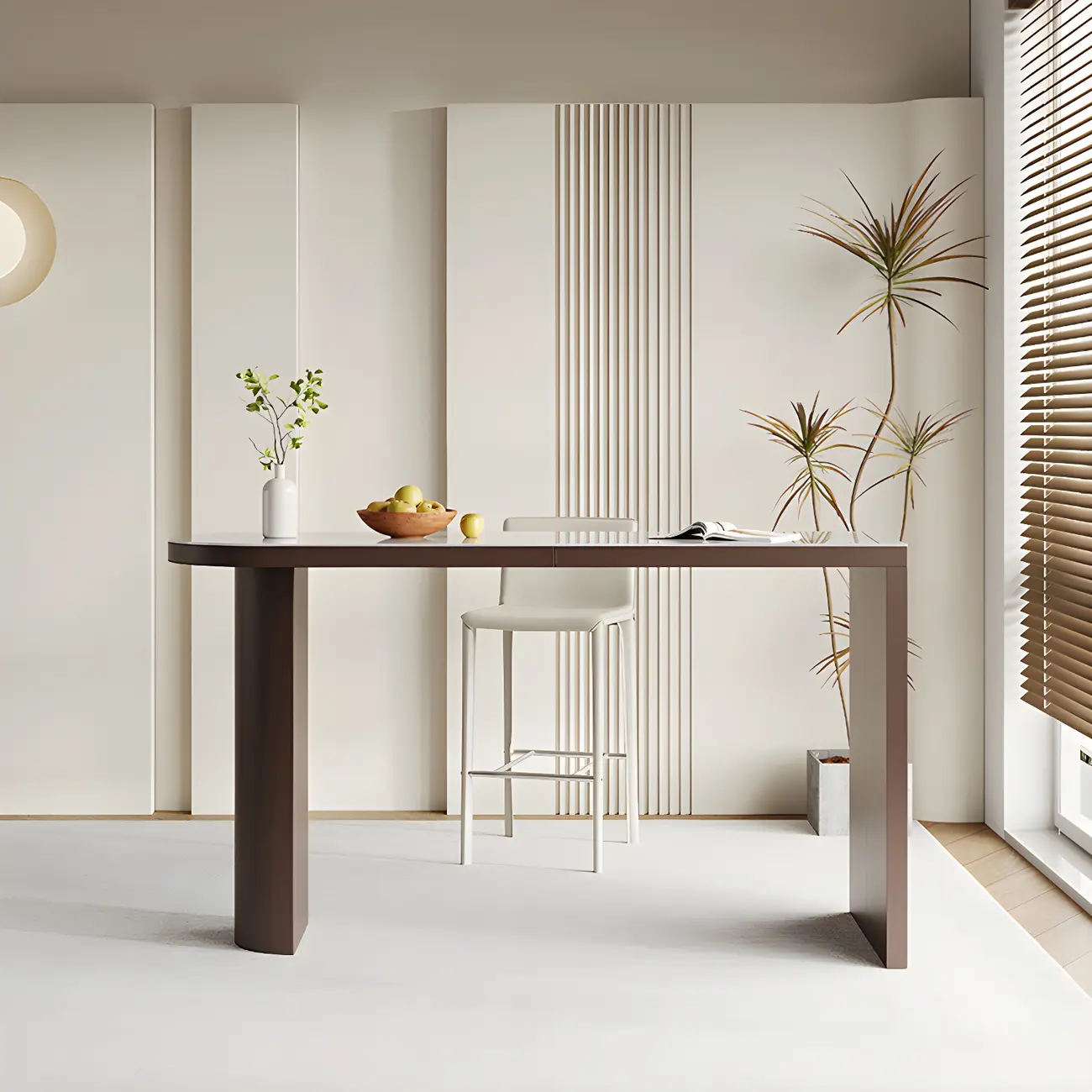 Modern White Stone Brown Wood Dual Pedestal Bar Tables