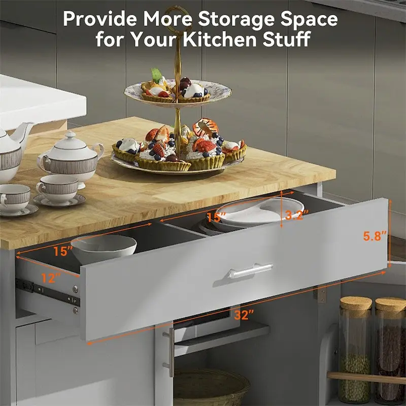Rolling Kitchen Cart with Adjustable Shelf Tower Rack and Rubber Top - N/A