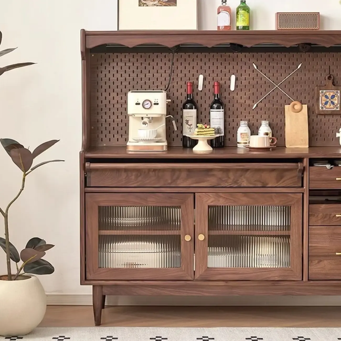 Lighting Wooden 3-Drawer Pegboard Back Brown Sideboard