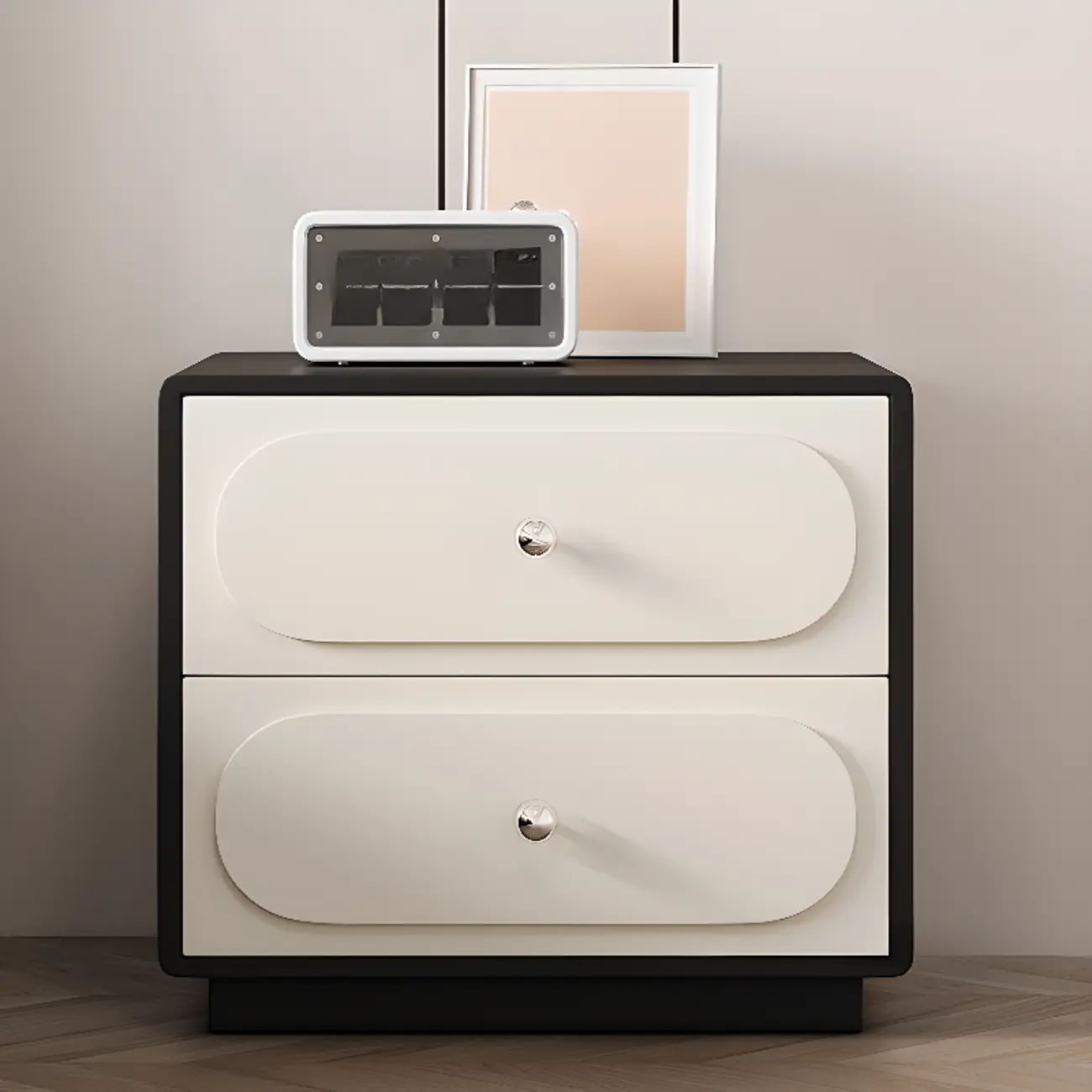 Modern Leather Top Wooden 2 Drawer Nightstand