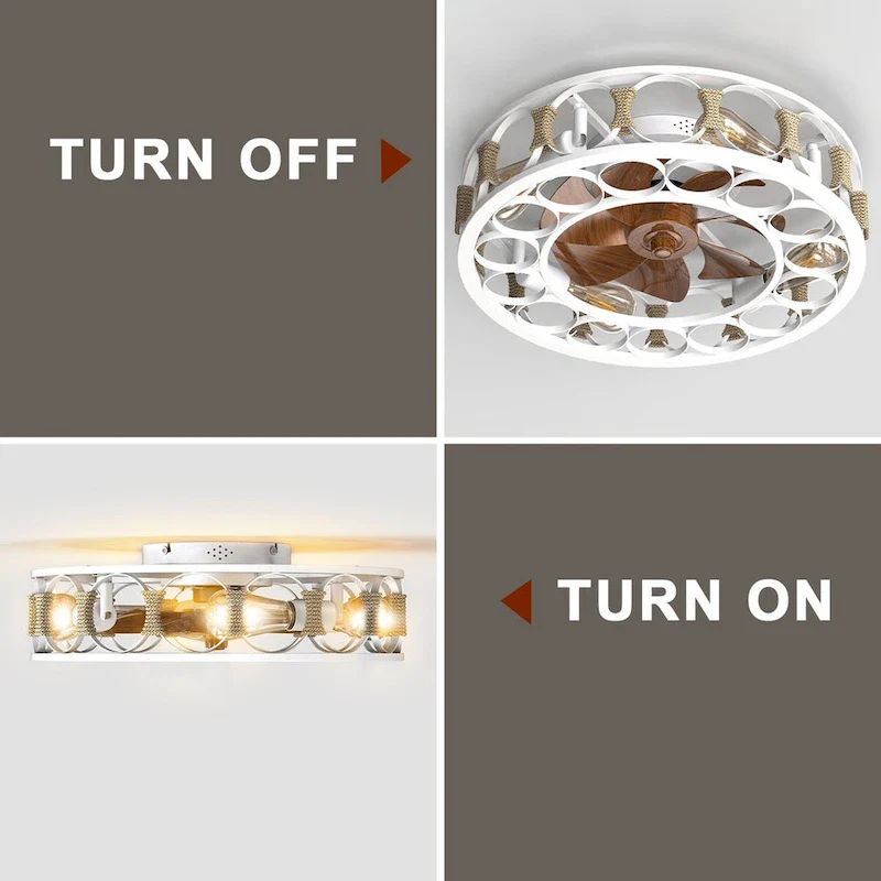 Cusp Barn 20-In Industrial Caged Ceiling Fan with Lights Remote Control, Modern 6 Speeds Ceiling Light with 4 LED Bulbs