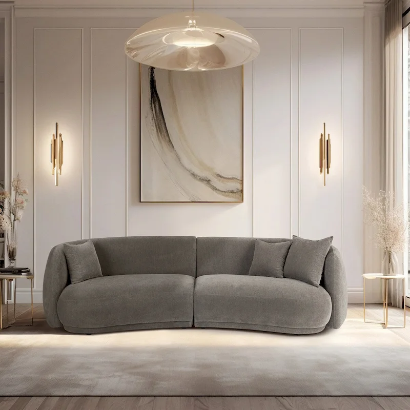 Neutral Modern 4-Seat Rectangle Curved Sofa – 117 x 49 x 31