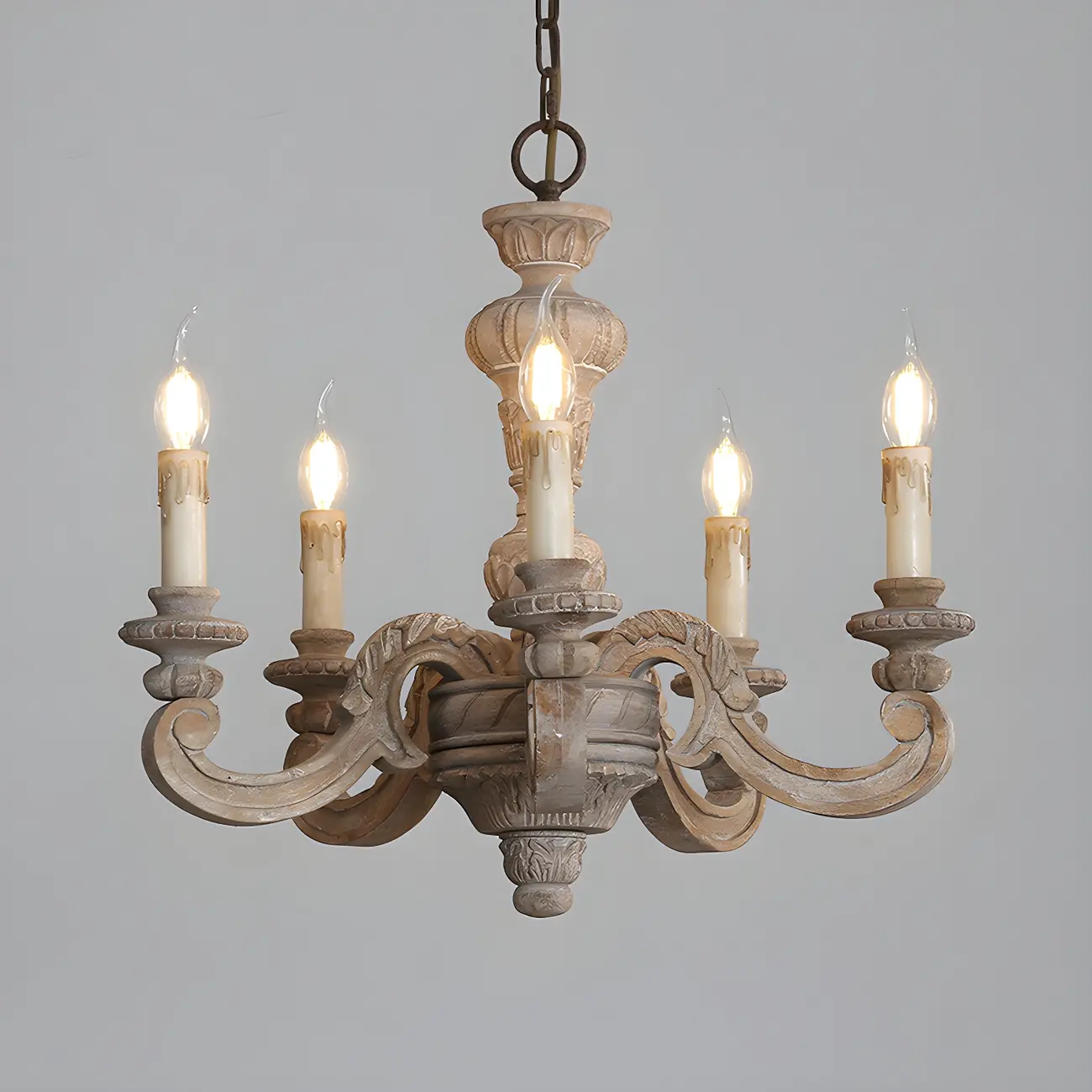 Gray Wood Vintage Candle Chandelier Rustic Style