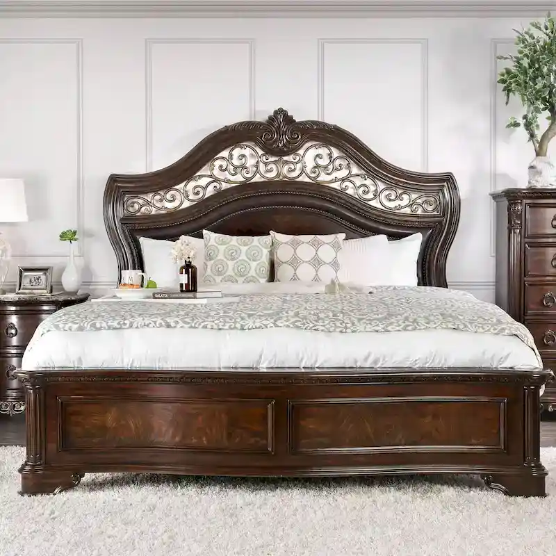 Wooden Bed in Brown Cherry