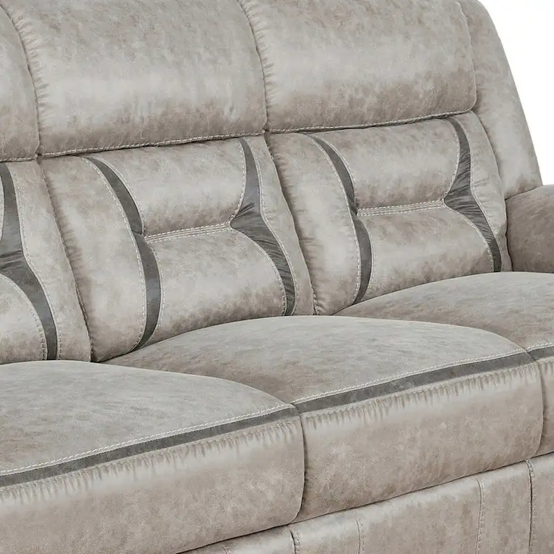 Tye 87 Inch Glider Manual Recliner Sofa, Cool Gel Foam, Taupe Faux Leather