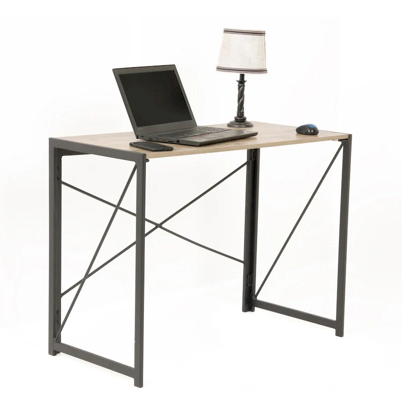 OS Home and Office Furniture Model No Tool Writing Desk with Metal Legs and Sewn Oak Laminate Top