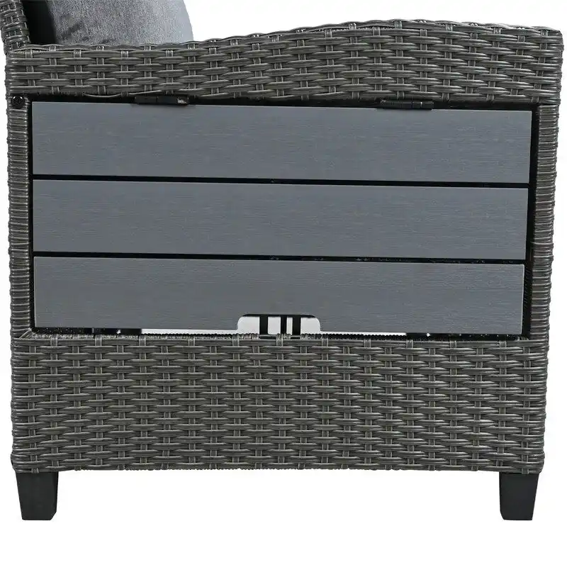 5-Piece L-Shaped Patio Rattan Sofa Set with 2 Extendable Side Tables