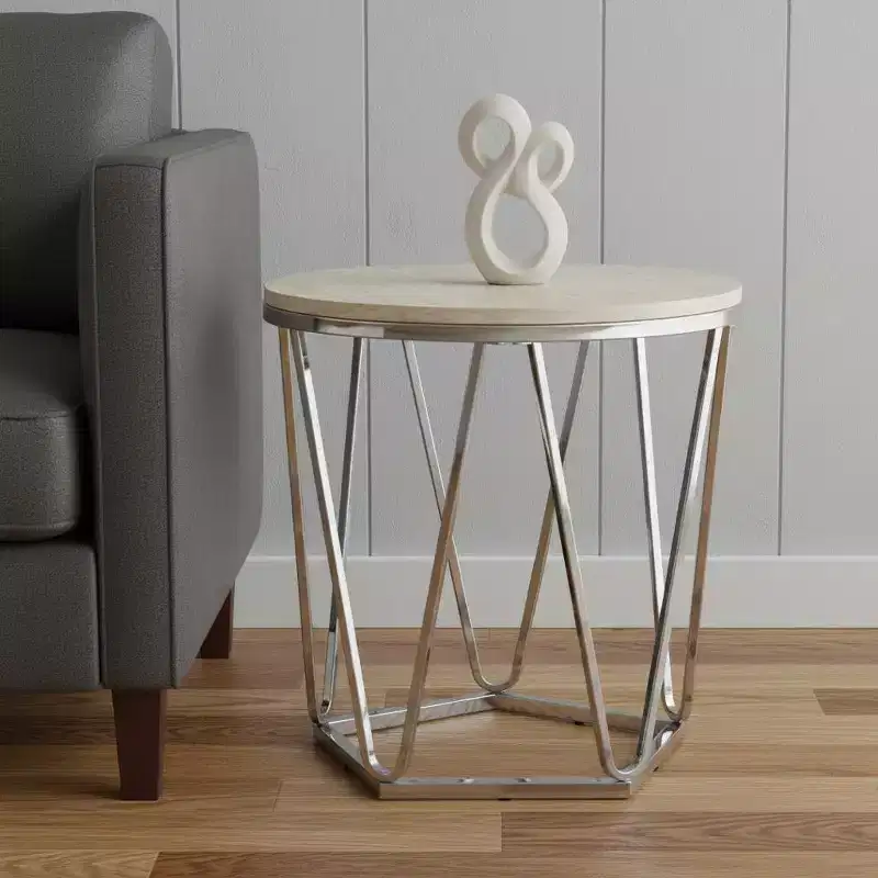 HomeRoots 23 Silver Manufactured Wood And Iron Round End Table