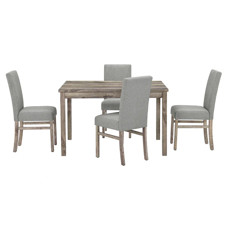 Rustic Style 5-Piece Dining Set with Rectangular Small Space Table and 4 Upholstered Dining Chairs