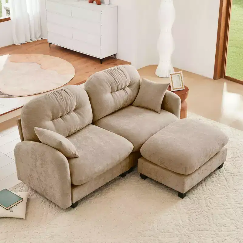 MAYEERTY Loveseat Cloud Sectional Sofa with Ottoman Tufted Cushion Backrest Design Armrests for Living Room Camel