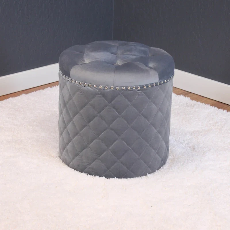 Lemele Solid Round Velvet Ottoman