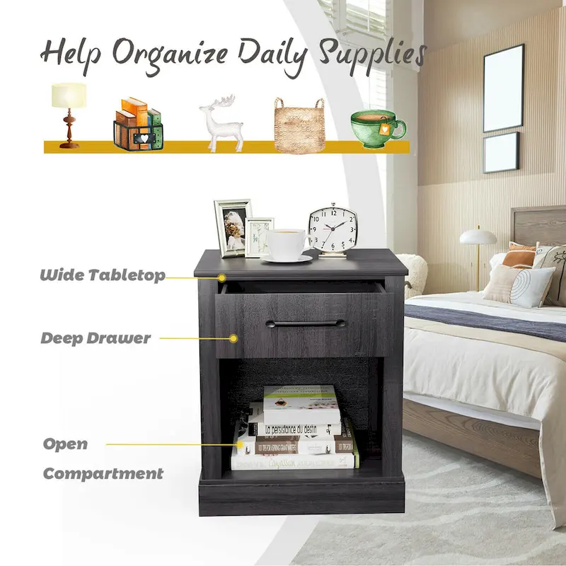 Rustic Wooden Nightstand with Drawer and Shelf