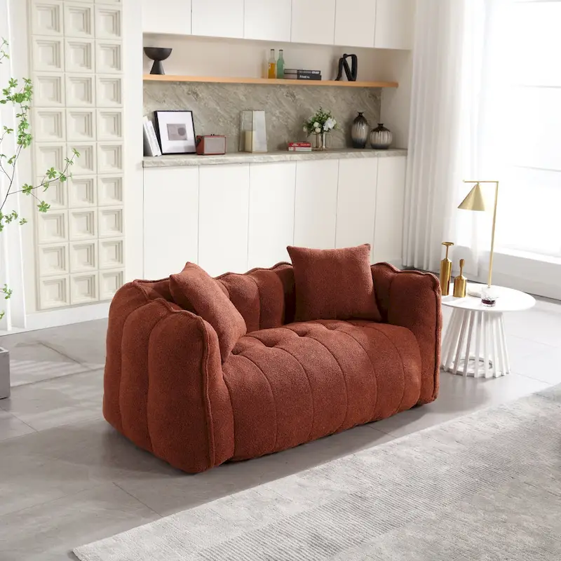 Modern 65-Inch Chenille Tufted Loveseat Accent Chair with High-Resilience Foam