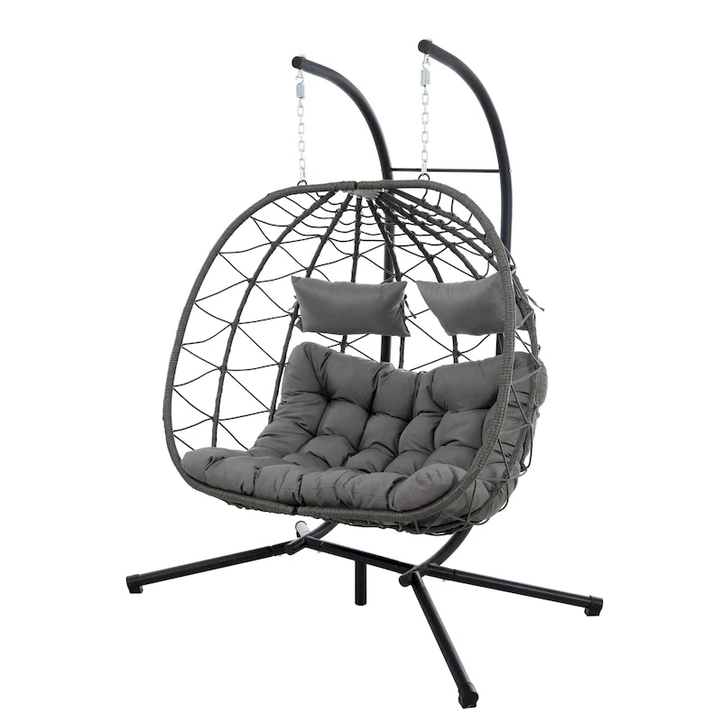 GDFStudio - Sophia 2-Person Hanging Egg Chair with Stand for Indoor and Outdoor Relaxation Spaces