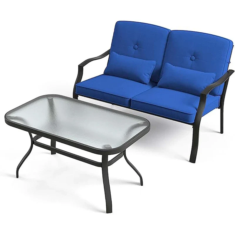 4 PCS Outdoor Patio Furniture Set Chair Coffee Table Cushioned Seat